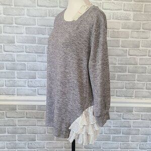 JJ's Fairyland Lace Ruffle Long Sleeve Top Gray NEW Lg Romantic Cottage Feminine